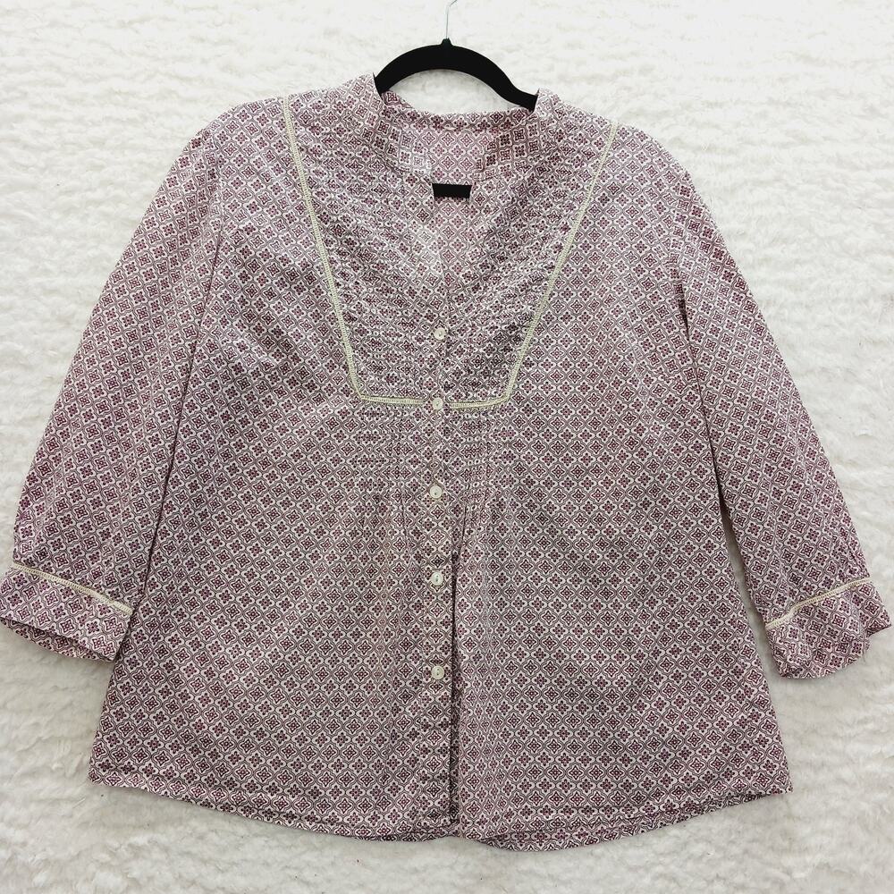 Blouse VTG Burgundy Beige Normalcore Capsule Wardrobe Cottagecore Whimsy Size M
